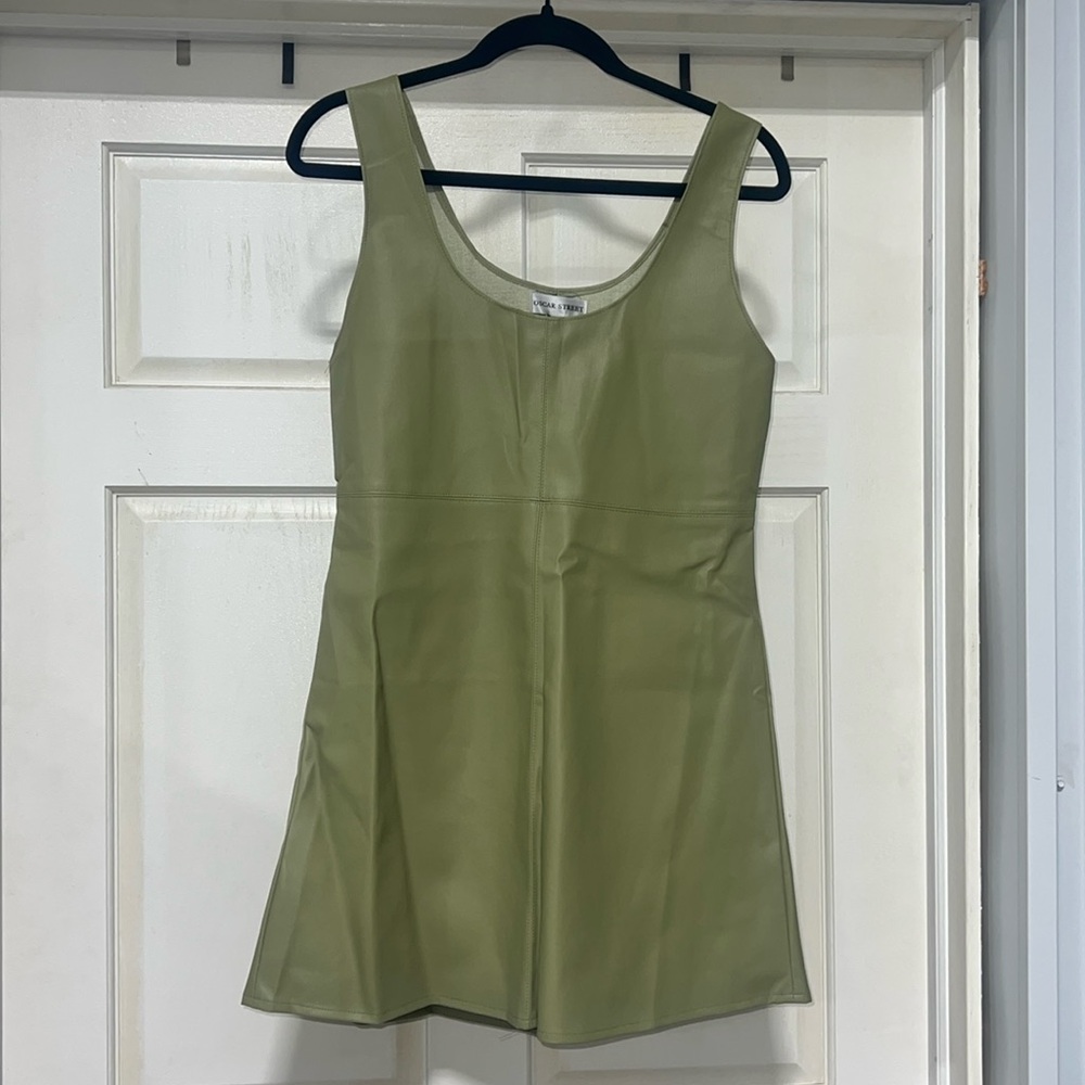 Showpo Sage Green Faux Leather Dress